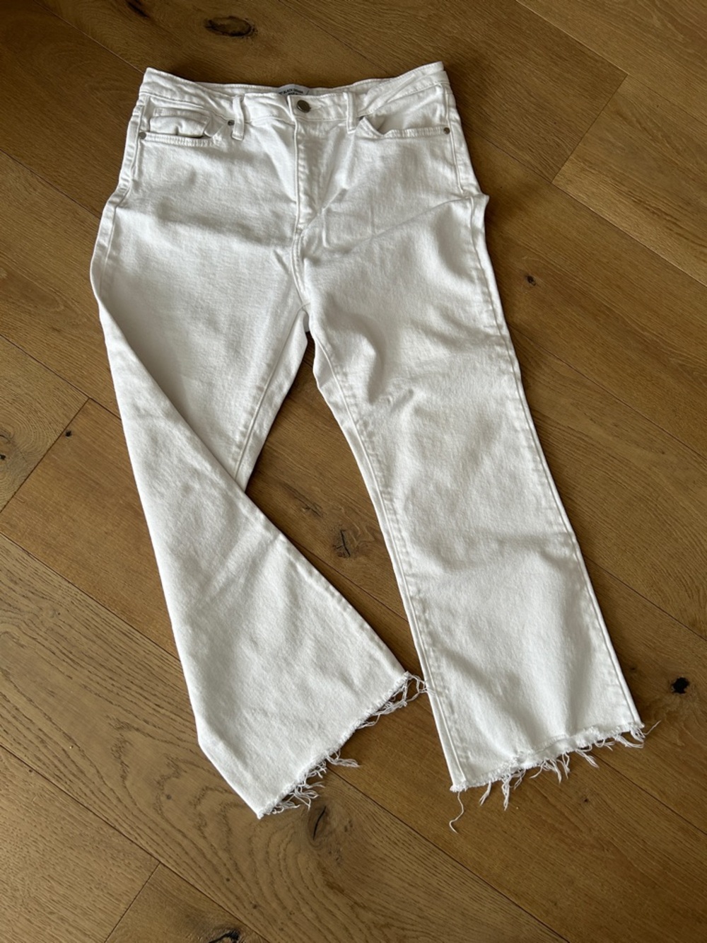 Just Black White High-Rise Frayed Hem Wide-Leg Jeans